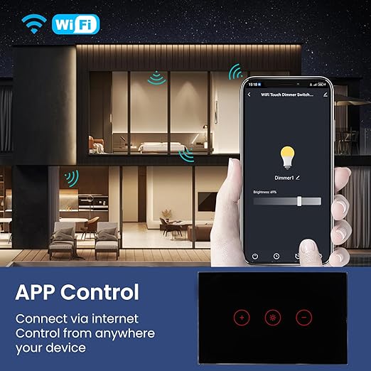 Smart Dimmer Switch Need Neutral Wire No Hub Required,2.4GHz Wi-Fi Light Switch APP Control Work with Tuya and Smart Life,FCC Certified,Smart Home Device 110/220VAC,Black Dimmer