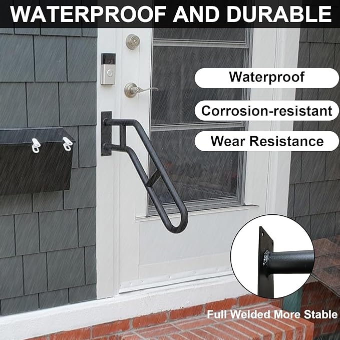 Upgraded Stair Handrails for 1-3 Steps, Wall Mounted Safety Grab Bar with Matte Finish, 27" Length Handrails for Outdoor and Indoor, Hand Rail with 2 Anti-Skid Crossbar Good for Elderly,Kids,Disabled