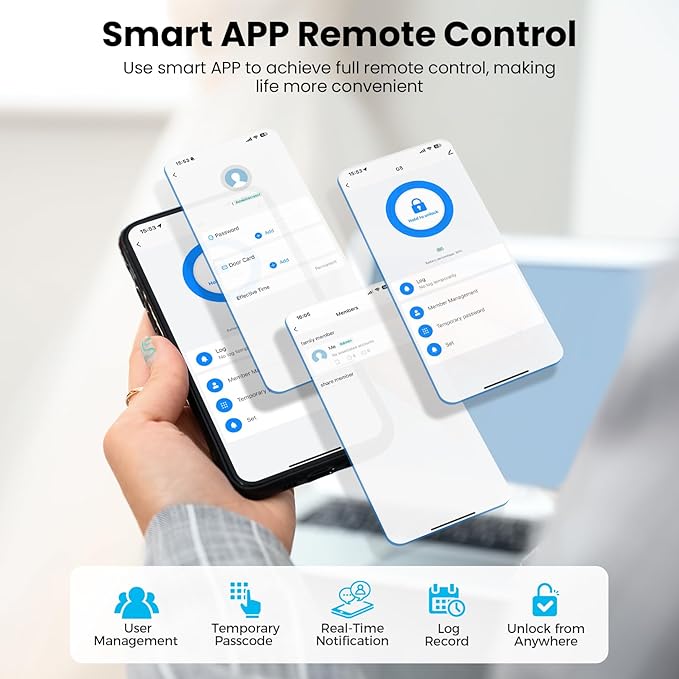 DEVO G8 Fingerprint Smart Lock, Keyless Entry Door Lock with Doorbell, Built-in Wi-Fi Deadbolt, Smart Door Lock for Front, APP Remote, Auto-Locks,Easy Install, IP54 Waterproof