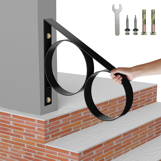 Hand Rail for Outdoor Steps-Hand Rails for Elderly,1-3 Steps Stair Handrails-Porch Railing-Powder Coated Deck Hand Rail-Wall Mount Stair Hand Grab Bars-Safety Handle for Garage, Porch, Garden