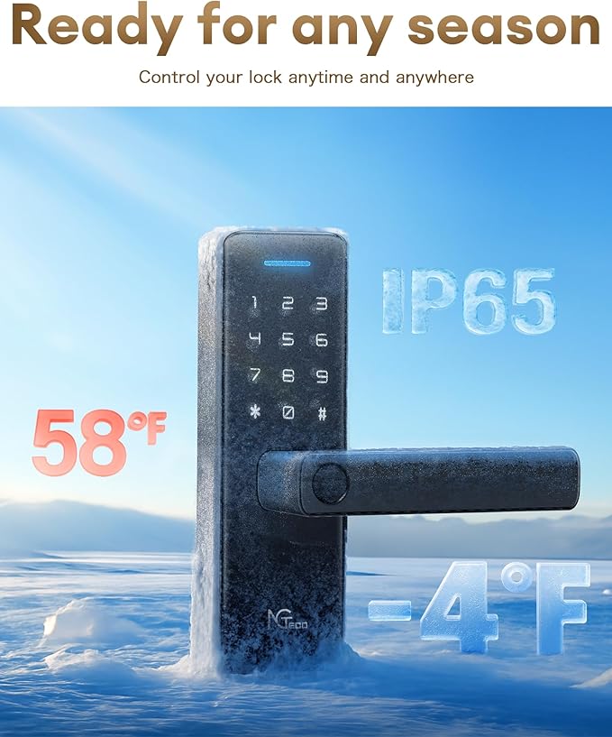 NGTeco Keypad Door Lock with Handle, Fingerprint Door Knob, Smart Lock for Front Door, Keyless-Entry Fingerprint, Electronic Deadbolt with APP