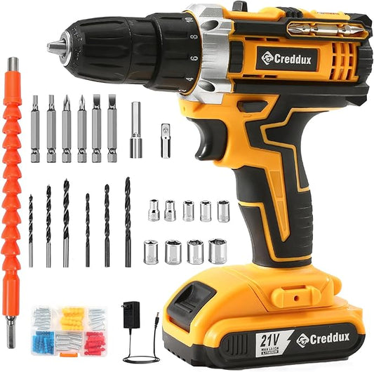 Cordless Drill Set 21v Power Drill Cordless With Battery & Charger, 84pcs Accessories Electric Drills Variable Speed, 3/8" Keyless Chuck, Built-In Level and 2 Driver orange kit