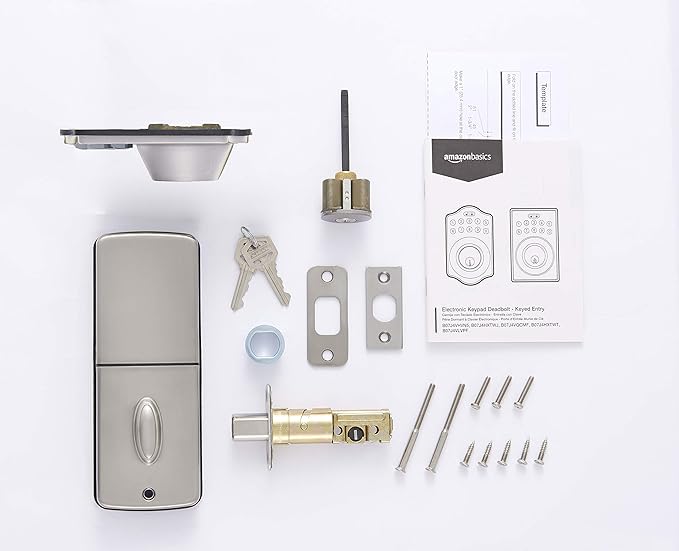 Amazon Basics Electronic Keypad Deadbolt Door Lock with Touch-Control Keyless Entry Door Lock, Keyed Entry Option, Traditional, Satin Nickel, 6-Pack