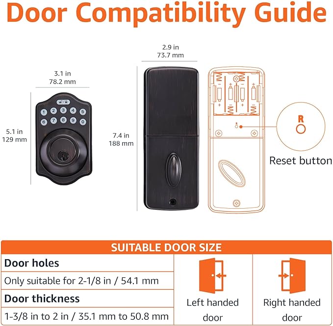 Amazon Basics Electronic Keypad Deadbolt Door Lock with Touch-Control Keyless Entry Door Lock, Keyed Entry Option, Traditional, Oil Bronze, 1-Pack