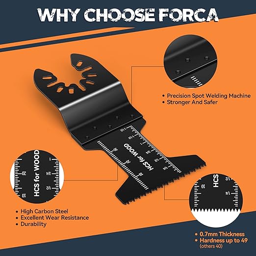 FORCA Universal Oscillating Saw Blades 52 pcs Fine Tooth Multi Tool Blades Kit for Quick Cutting, 1-3/4” Multitool Blades with High Carbon Material for Wood, Compatible with 95% Oscillating Tools Mod