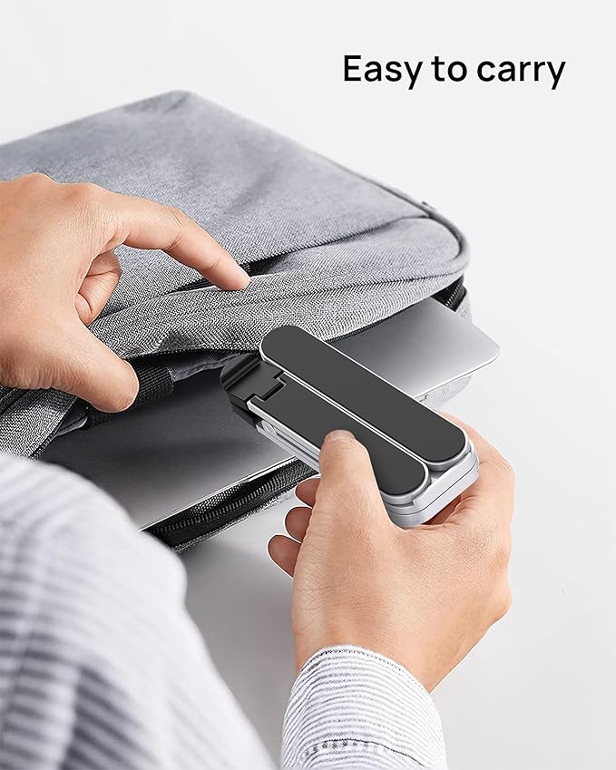 【Innovative & Ultra Compact】SODI Foldable Laptop Stand for Desk, Lightweight Portable Tablet Holder for Business Travel, Cafe, 6 Level Height Adjust Computer Holder for MacBook, Tablet 10-16", Silver