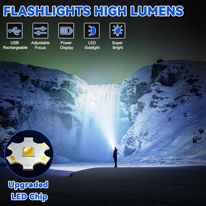 3Pack Rechargeable Flashlights, 7Mode Flashlights High Lumens L2000, Super Bright LED Flashlight, Adjustable Tactical Flash Light, High Powered Flash Light, Handheld Flashlight for Home Emergency