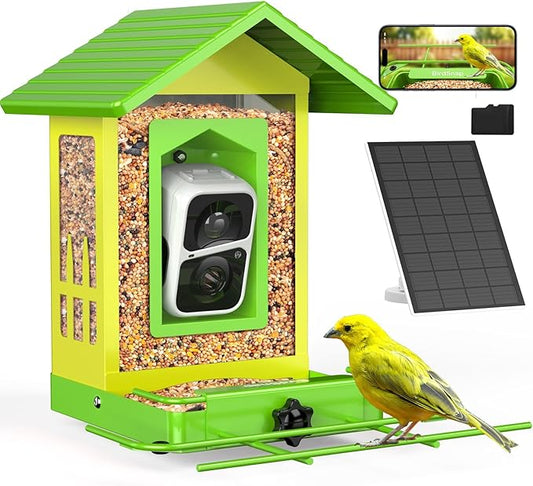birdsnap® APS - Metal Bird Feeder with Camera Solar Panel 32GB Card, AI Identify 10000+ Birds Camera Feeder, 2K HD Live View Auto Record Bird Video, Ideal Xmas Gift for Birds Lover