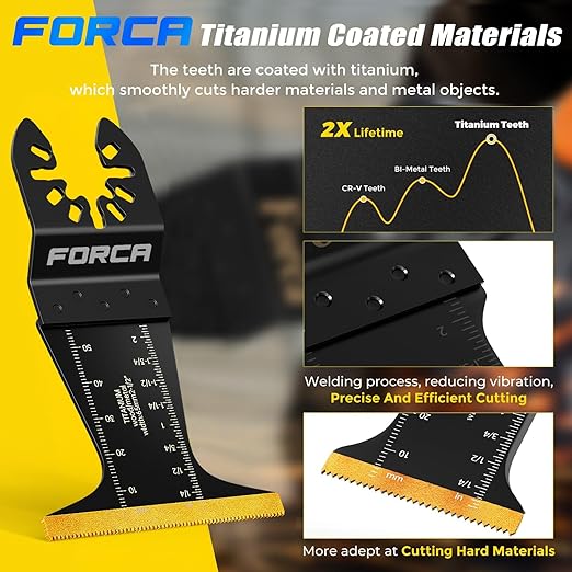 FORCA 66pcs Titanium Oscillating Tool Blades, Universal Multitool Blades for Metal Wood Cutting, Oscillating Saw Blade Kit for Dewalt Bosch Milwaukee Ryobi