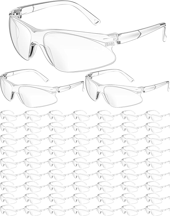 Xuhal 100 Pair Safety Glasses Bulk Clear Eye Protection Ansi Z87.1 Protective over Eyeglasses