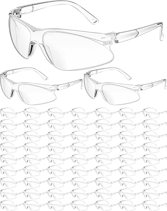 Xuhal 100 Pair Safety Glasses Bulk Clear Eye Protection Ansi Z87.1 Protective over Eyeglasses
