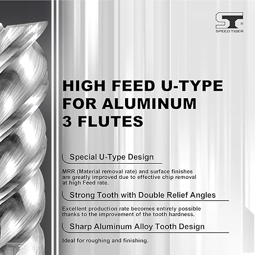 SPEED TIGER Carbide Square End Mill - 3 Flute - IAUE1/2 3 (5 Pieces, 1/2") - High Feed U-Type Design - for Roughing and Finishing - for Milling Aluminum Applications – Professional Mill Bits Sets