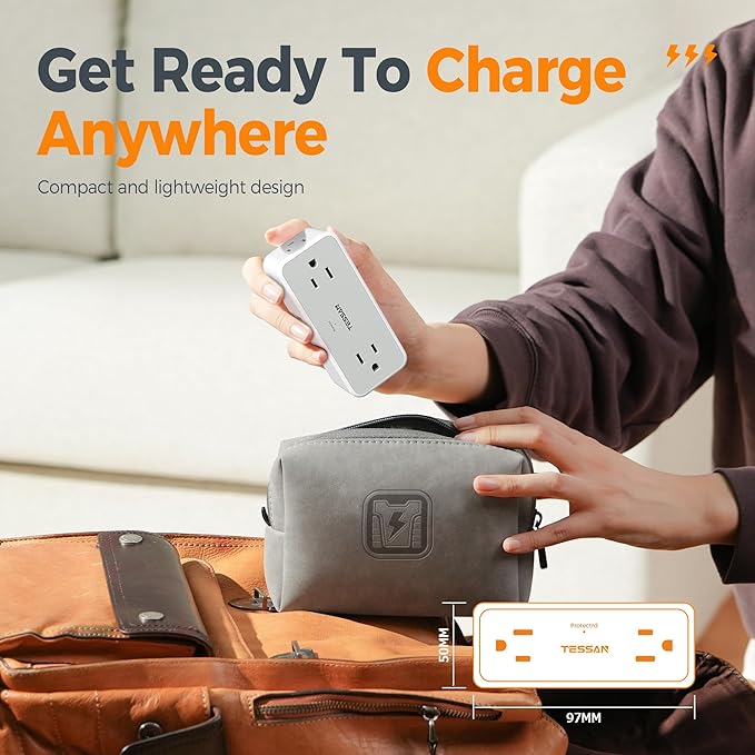 Multi Plug Outlet Splitter, TESSAN Surge Protector 4 Outlets Extender with 3 USB Ports (2 USB C), 3 Sided Multiple Plug Expander 900J, Home Office Hotel Dorm Room Essential, Grey