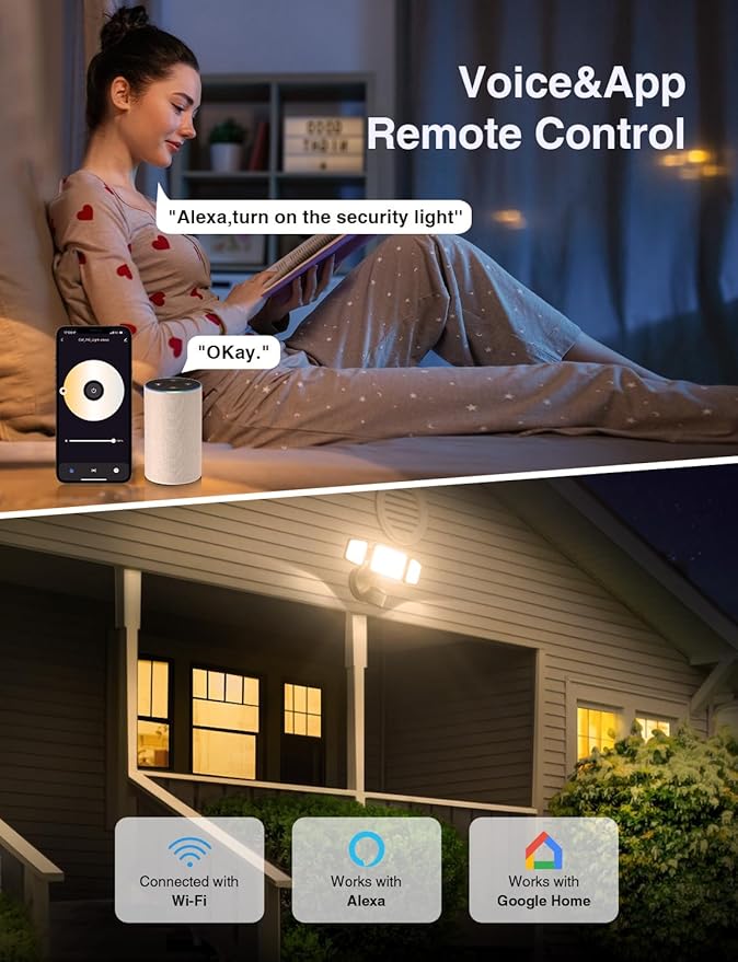 Onforu 65W Smart LED Security Lights Motion Sensor Light Outdoor, 5500LM, 2500K-6500K, APP Control, WiFi Alexa Flood Light Outdoor Motion Detector with Adjustable 3 Head,Black