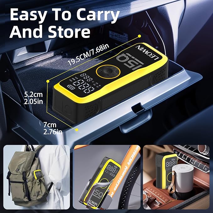 Tire Inflator Portable Air Compressor, Air Pump for Car Tires with Digital Tire Pressure Gauge/LED Light, Tire Pump with Rechargeable Battery &12V Car Power Adapter, for Cars, Motorcycles, Bikes, Ball
