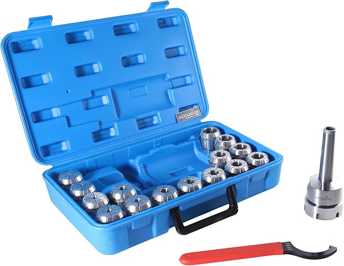 Accusize Industrial Tools MT3 Shank ER40 Chuck with 15Pc Collets Kit, 1/8 inch - 1 inch by 16th, Morse Taper Collet System, 0223-0308