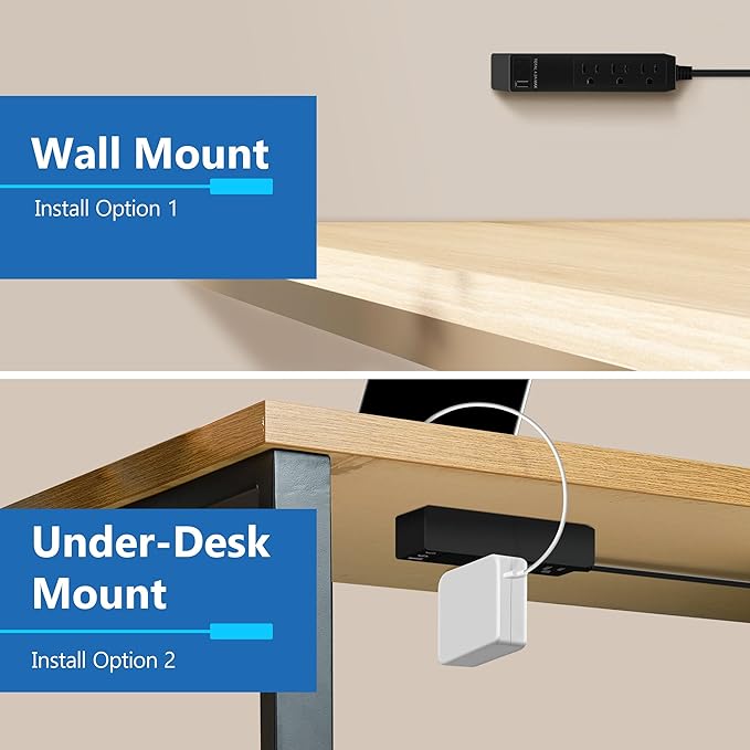 LIDER Outlet Extender with 3 Receptacles, USB Type-A and 2 USB Type-C Port, Ultra-Thin Flat-Plug with Cord Extender, 3-Outlet Power Strip, Slim Angled Design, UL-Listed, 5ft Cord, Black