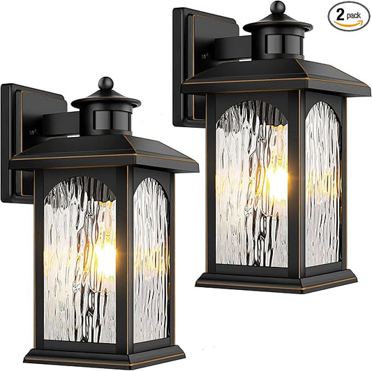 2 Packs Motion Sensor Outdoor Sconce - Advanced Dusk to Dawn Outdoor Lighting, Retro Motion Sensor Porch Light Fixtures, Black Waterproof Exterior Lantern Wall Mount for Garage, Outside, Anti-Rust