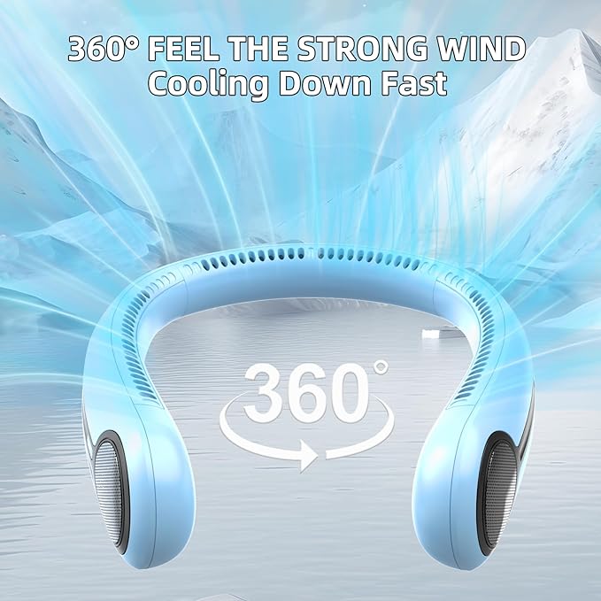Portable Neck Fan,Hands Free Personal Wearable Bladeless Fan,6000mAh USB Rechargeable,360° Cooling,LED Display,4-Speeds,Birthday Gifts for Men Women Dad Mom,Outdoor Indoor Travel Camping (Light blue)
