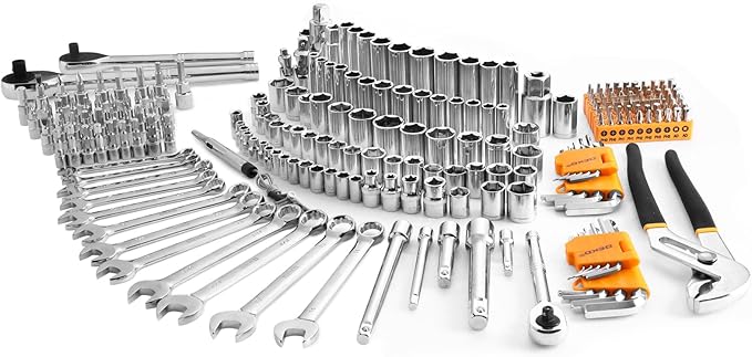 Mechanics Tool Set：DEKOPRO Mechanic Hand Tools Kit and Socket Sets, SAE and Metric, 1/2, 1/4, 3/8 Inch Ratchet Wrench, 234-Piece, Auto Tool Box Set for Car and Home Repair