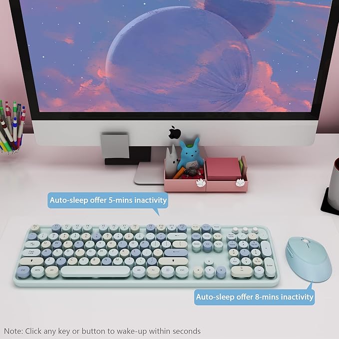 Wireless Keyboard and Mouse Combo, 2.4G Full-Sized Ergonomic Keyboard Mouse, 3 DPI Adjustable Cordless USB Keyboard and Mouse,for PC/Computer/Laptop/Windows/Mac(Blue)