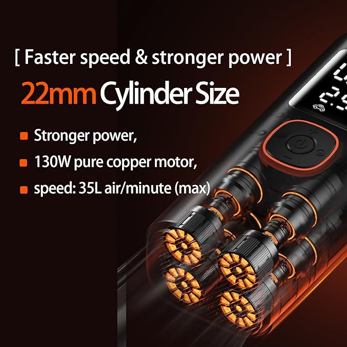 Tire Inflator Portable Air Compressor25000mAh, 4X Fast Air Pump for Car Tires, 150PSI Electric with Digital Pressure Gauge/LED Light/Power Bank, Bike Pump/Motorcycle/Ball/Car Accessories