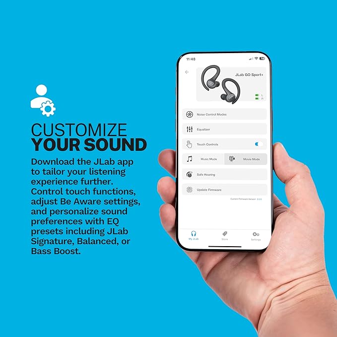 JLab Go Sport+ Wireless Workout Earbuds Featuring C3 Clear Calling, Secure Earhook Sport Design, 35+ Hour Bluetooth Playtime, and 3 EQ Sound Settings (Graphite)