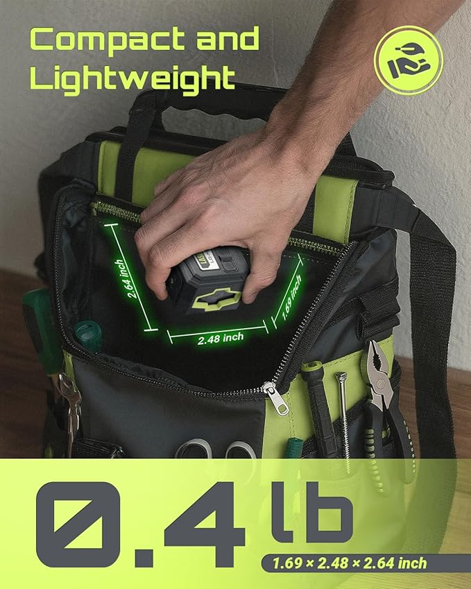 Mini Self-Leveling Green Laser Level, Cross Line Laser ideal for Picture Hanging and Construction, Includes Magnetic Rotating Stand and Batteries, Compact and Portable