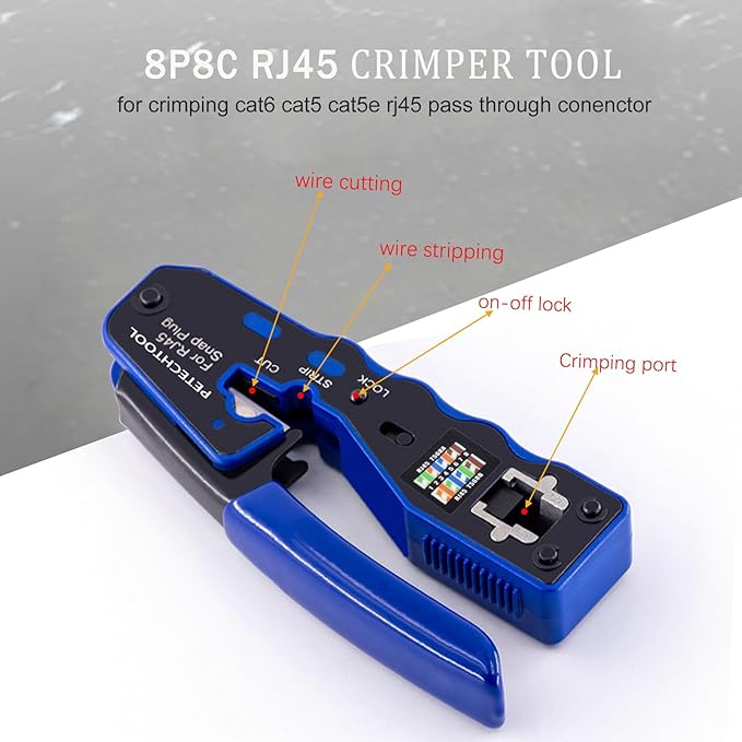 RJ45 Crimp Tool Kit Pass Through Ethernet Crimper Cat6 Cat5 Cat5e Crimping Tool with Network Cable Tester, 50PCS Cat6 RJ45 Connector and 15 PCS Shielded RJ45 Connector, 50PCS Cover Boots