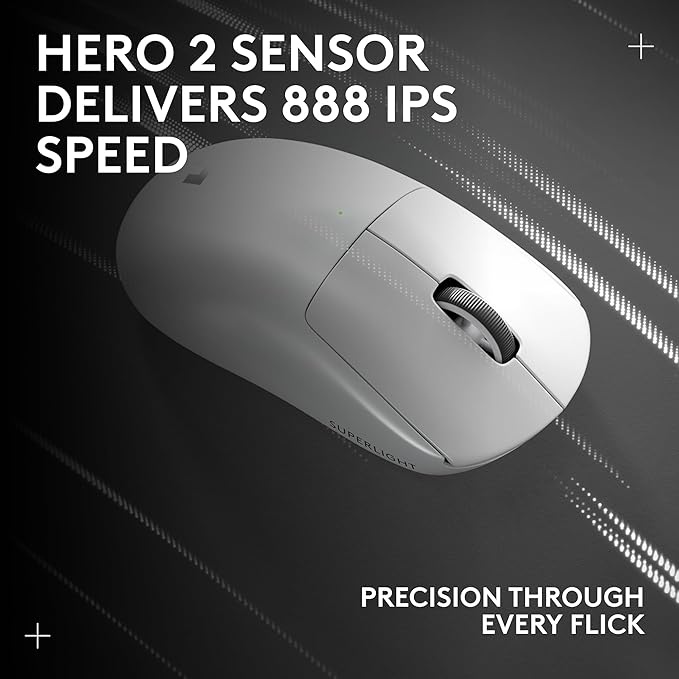 Logitech G PRO X SUPERLIGHT 2 Wireless Gaming Mouse, 60g Pro-Grade with 5 Programmable Buttons, 44k DPI Sensor, 8kHz Report Rate, USB-C Charging for PC/Mac - White