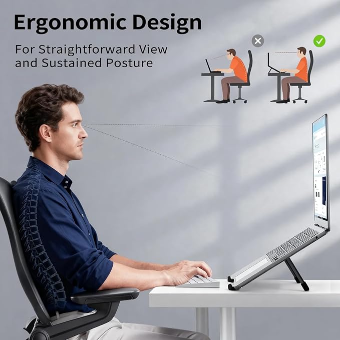 Protable Laptop Stand for Desk,Foldable Laptop Riser Holder,Ventilated Cooling Notebook Mount Computer Stand for 10-15.6” Laptops,Tablets，Aluminum (Black)