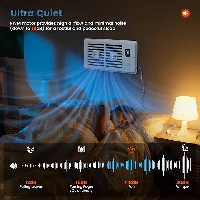 Ideashop Quiet Register Booster Fan Fits 4" x 10" Register Holes, Improves Heating & Cooling AC Vent Booster Fan, Smart Vent 10-Speed Adjustable with Thermostat & Remote Control, for Wall and Floor