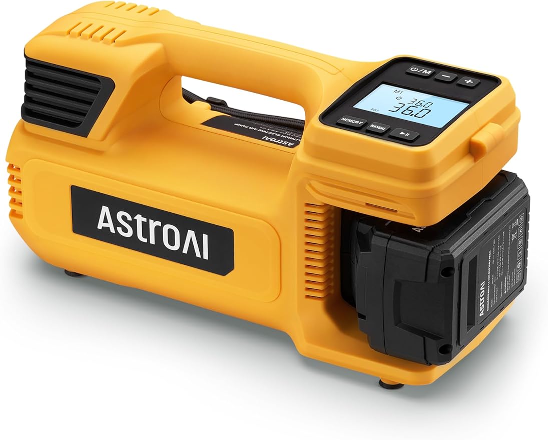 AstroAI TC4 Portable Air Compressor Tire Inflator, 470W 18V Cordless Air Pump for Truck Tires with 4000mAh Battery, 150PSI Heavy Duty Air Compressor with Digital Display for Car, RVs, SUV