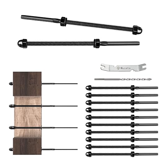 Muzata 10 Pack 1/8" Black Cable Railing Hardware Kit Hand Swage Threaded Stud Tensioner for 4x4 2x2 Wood Metal Post T316 Stainless Steel Deck Cable Railing System CR39