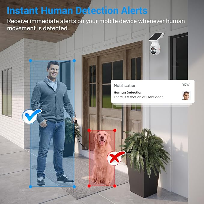 1080p Security Camera Wireless with Solar Panel, AI Human Detection, 2-Way Audio, Color Night Vision, 2.4G WiFi Only, Cloud Storage (Sold Separately), Indoor/Outdoor Surveillance Bullet Cam (WiFi)