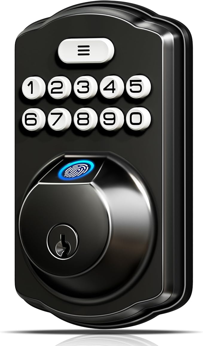 Veise Fingerprint Door Lock, Keyless Entry, Auto Lock, Electronic Keypad Deadbolt for Front Door, Biometric, Anti-Peeking Password, Easy Install, Matte Black