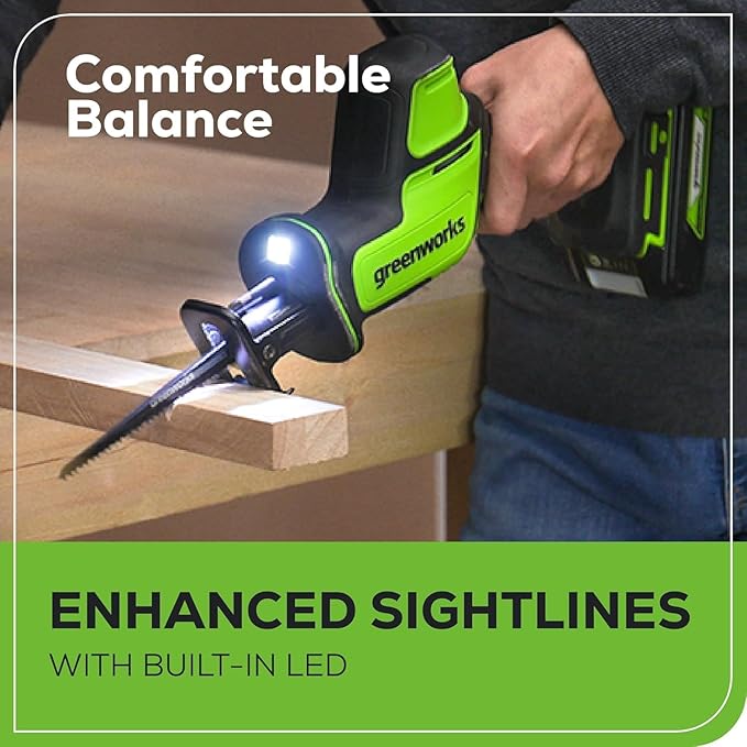 Greenworks 24V Power Tool Combo Kit with 500W Inverter, Brushless Reciprocating Saw & Drill Driver, 65W USB-C, Tool-Free Blade Change, 4x 4Ah Batteries Included