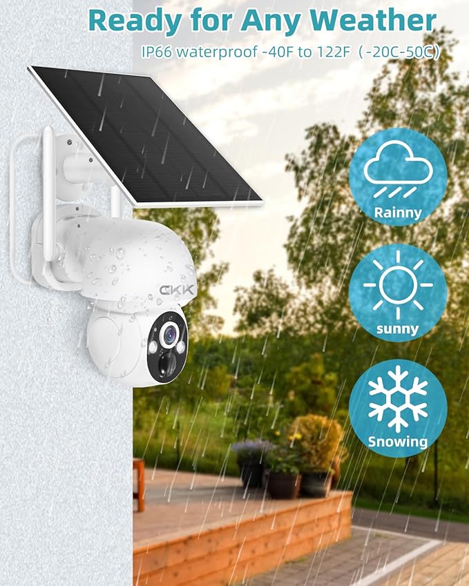 4MP PTZ Solar Security Camera Outdoor, 4pcs Wireless Security Camera System with 128GB Card, Pan/Tilt/Zoom, PIR Detection, 2-Way Audio, Audible Flashlight Alarm, IP66 Waterproof, Two Ways of Storage