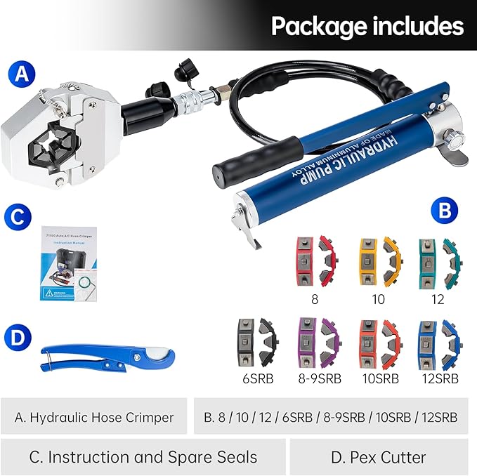 IBOSAD Hydraulic Hose Crimper Hydra-Krimp 71500 Manual A/C Hose Crimper Kit Air Conditioning Repaire Handheld Hydraulic Hose Crimping Tool (Split with Manual Pump)