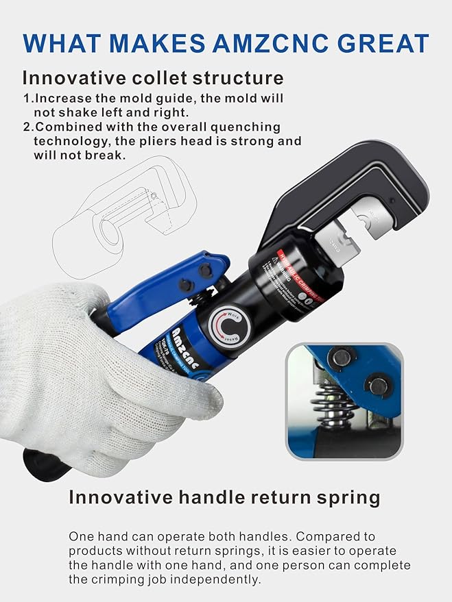 AMZCNC Hand Operated Hydraulic Crimping Tool Hydraulic Cable Lug Crimper 8 US TON 12 AWG to 00 (2/0) Electrical Terminal Cable Wire Tool Kit with 9 Die