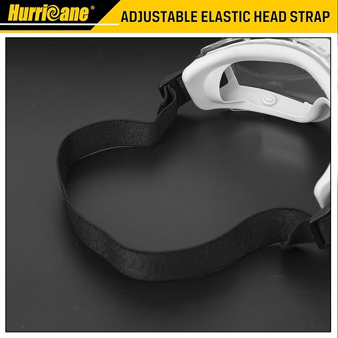 HURRICANE PVC Safety Goggles, UV400 Clear Lenses, Anti-Fog Function, Adjustable Elastic Head Strap