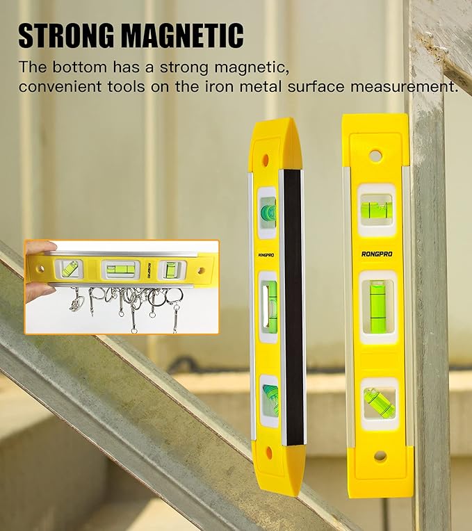 9 Inch Torpedo Level, Magnetic Box Level with 45°/90°/180° Bubbles, Shock Resistant Bubble Level Tool for Measuring - 2 PCS