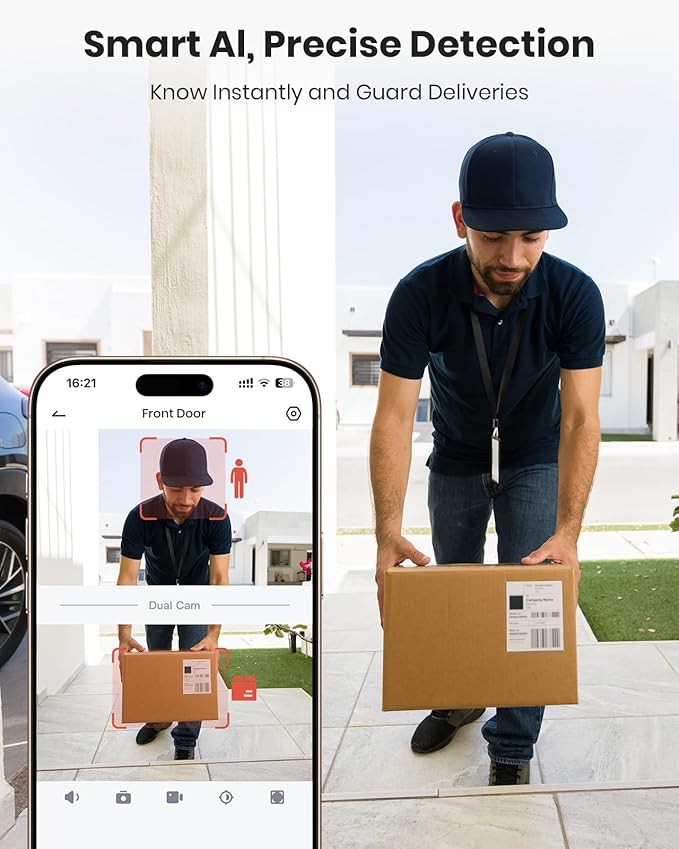 Doorbell Camera Wireless, 2K Dual Lens Video Doorbell with Chime, Outdoor Security Cemera with AI Smart Human Detection, 2-Way Audio,Voice Changer, Night Vision, Compatible with Alexa