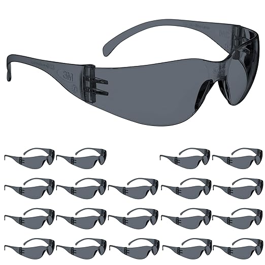 3M Safety Glasses, Virtua, 20 Pair, ANSI Z87, Unisex, Gray Hard Coat Lens, Gray Frame, Affordable Eye Protection, Lightweight, Wraparound Coverage, UVA, UVB, UVC