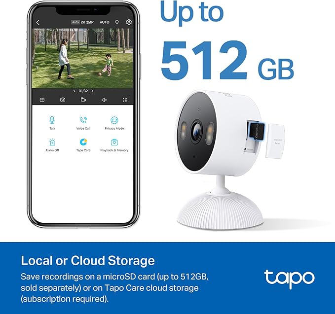 Tapo 2K 3MP Indoor/Outdoor Security Camera - Free Person/Motion/Baby Cry Detection, Color Night Vision, IP65 Weatherproof, SD/Cloud Storage, Works w/Alexa & Google Home HybridCam