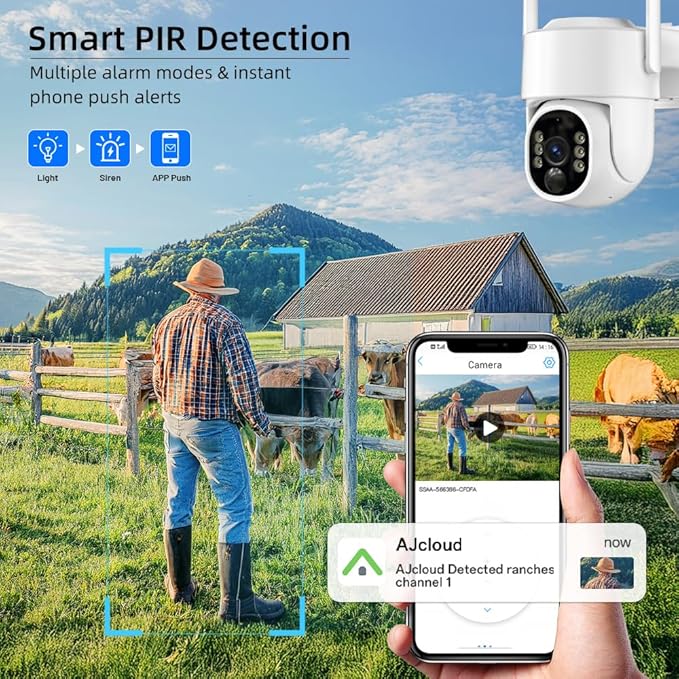 4G LTE Cellular Security Camera, Solar Camera Outdoor Wireless No WiFi Needed, Solar Powered Cam with SIM Card, 2K HD, 360° View PTZ, PIR Motion Detection, Siren Alarm, Color Night Vision, 2Way Talk