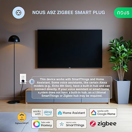ZigBee Smart Plug 15A, Energy Monitoring, Compatible with Alexa, Google Home, Home Assistant, SmartThings, Remote App Control, Timer & Schedule, Compact Design, Smart Outlet, 1 Pack