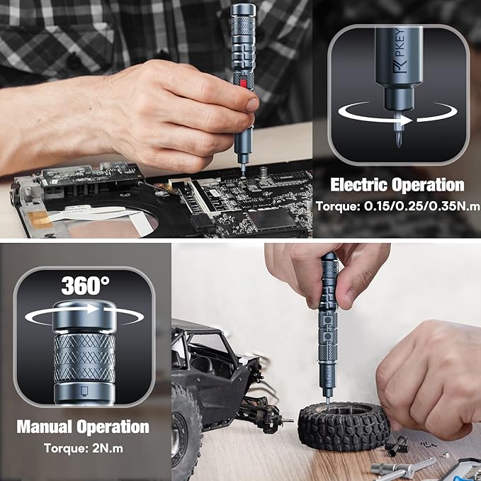 PKEY Mini Electric Screwdriver Set,Precision Electric Screwdriver， Cordless with 28 Precision Magnetic Bits, 3 Gears Torque, Overload Protection, Repair Tool Set for Phone Camera Laptop Watch