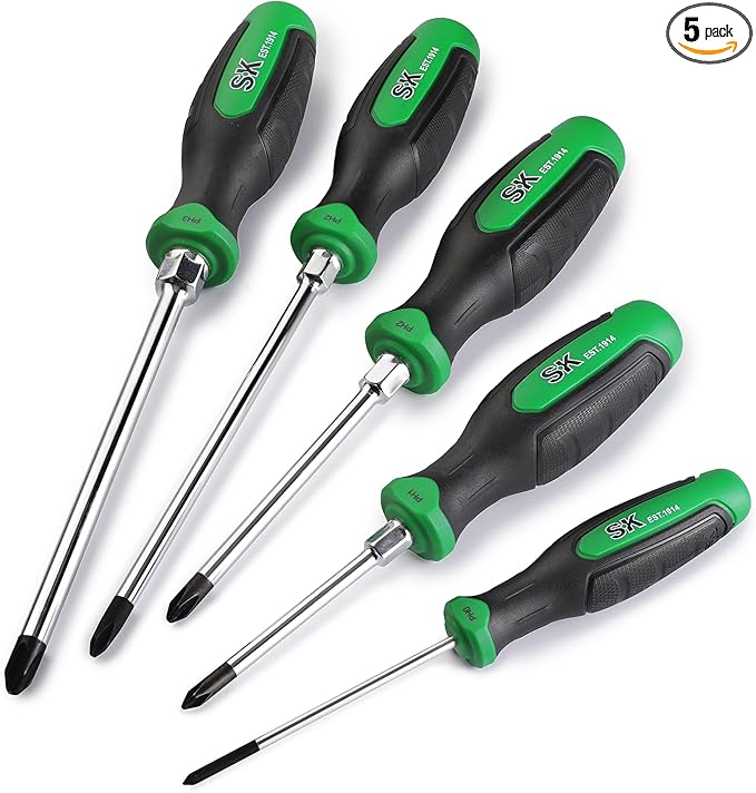 SK 5-Piece Phillips Screwdriver Set, Magnetic Screwdriver Set, S2 Steel, SureGrip Handle