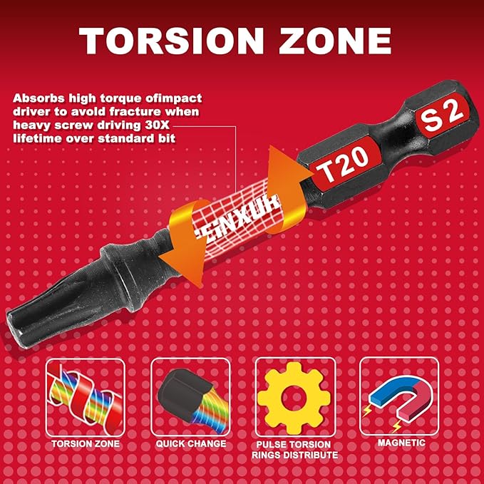 10Pieces 2 In. T20 Impact Tough Magnetic Screwdriver Bit Set, #20 Torx Head Power Bits, S2 Alloy Steel Star Bits with Storage M-Box